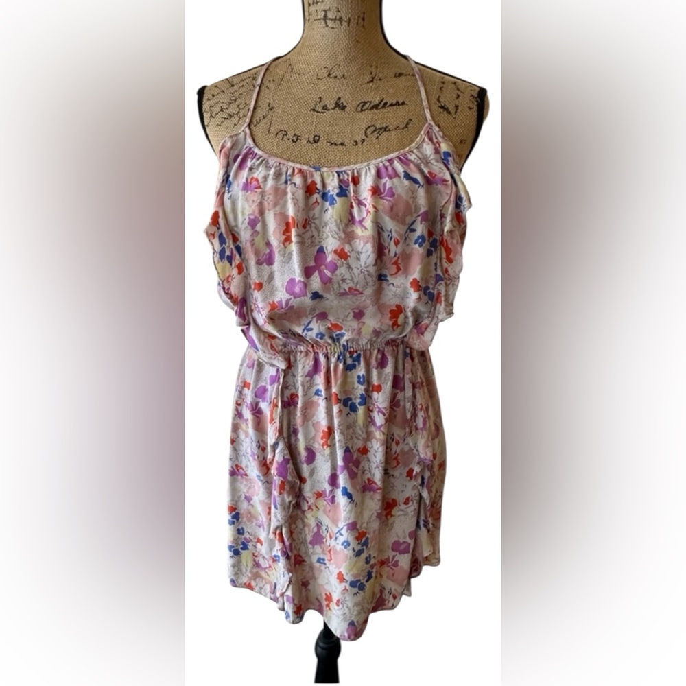 Parker Floral Racerback Silk Spaghetti Strap Mini Dress Size S